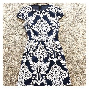 Navy and white floral print dress